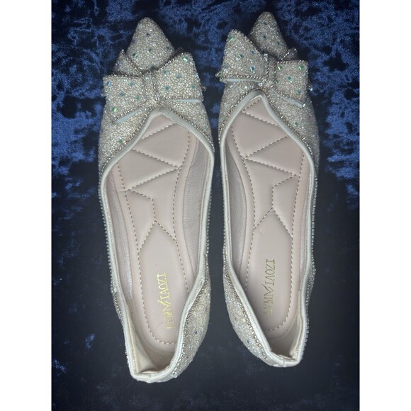Women's Rhinestone Bow Knot Point Toe Loafers Flat Wedding Shoes Size 11 - Picture 2 of 5